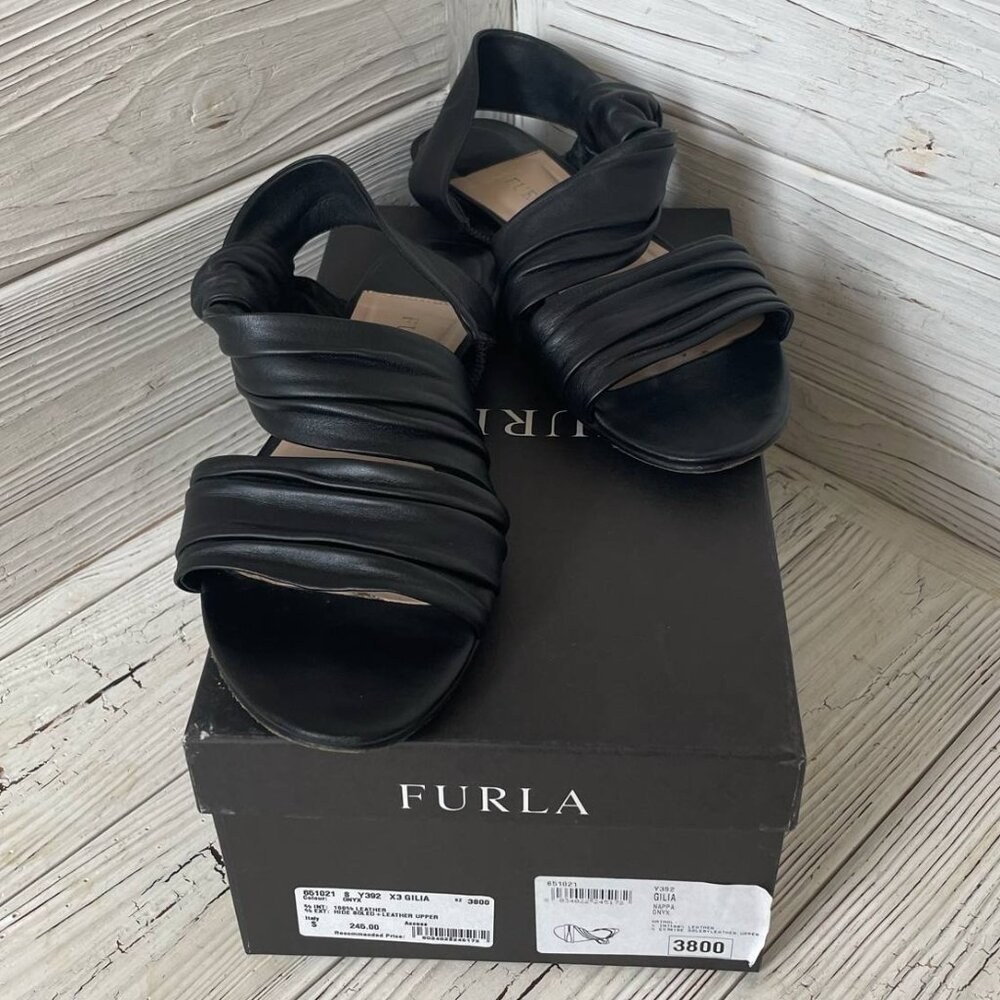 FURLA Gilia Nappa Onyx Sandals - European Size 38 -100% Leather